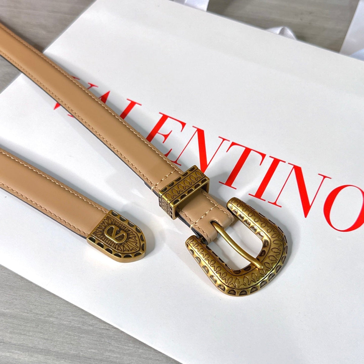 Valentino VLogo Signature Belt 2.0cm Beige Cowhide 202890