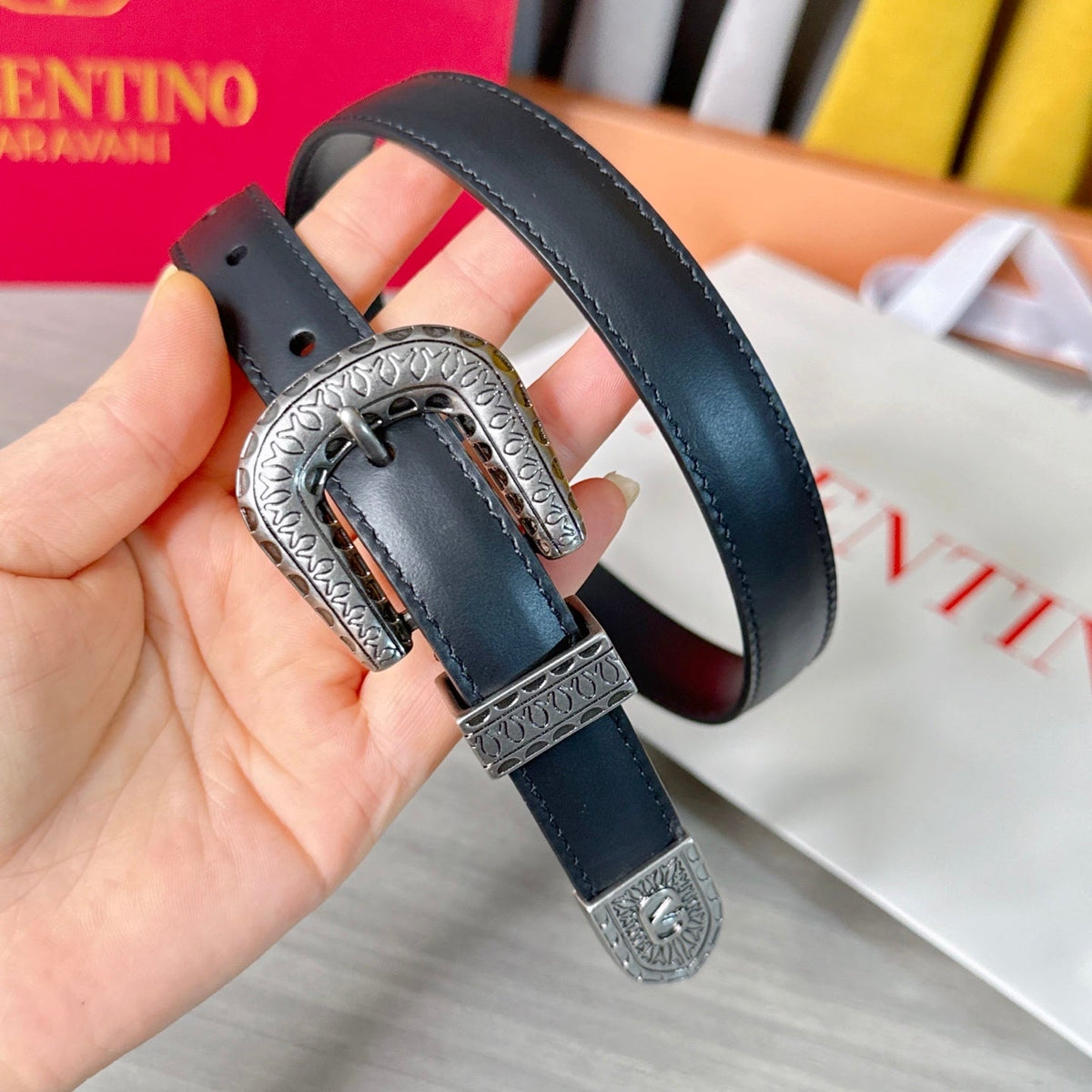 Valentino VLogo Signature Belt 2.0cm Black Cowhide 202887