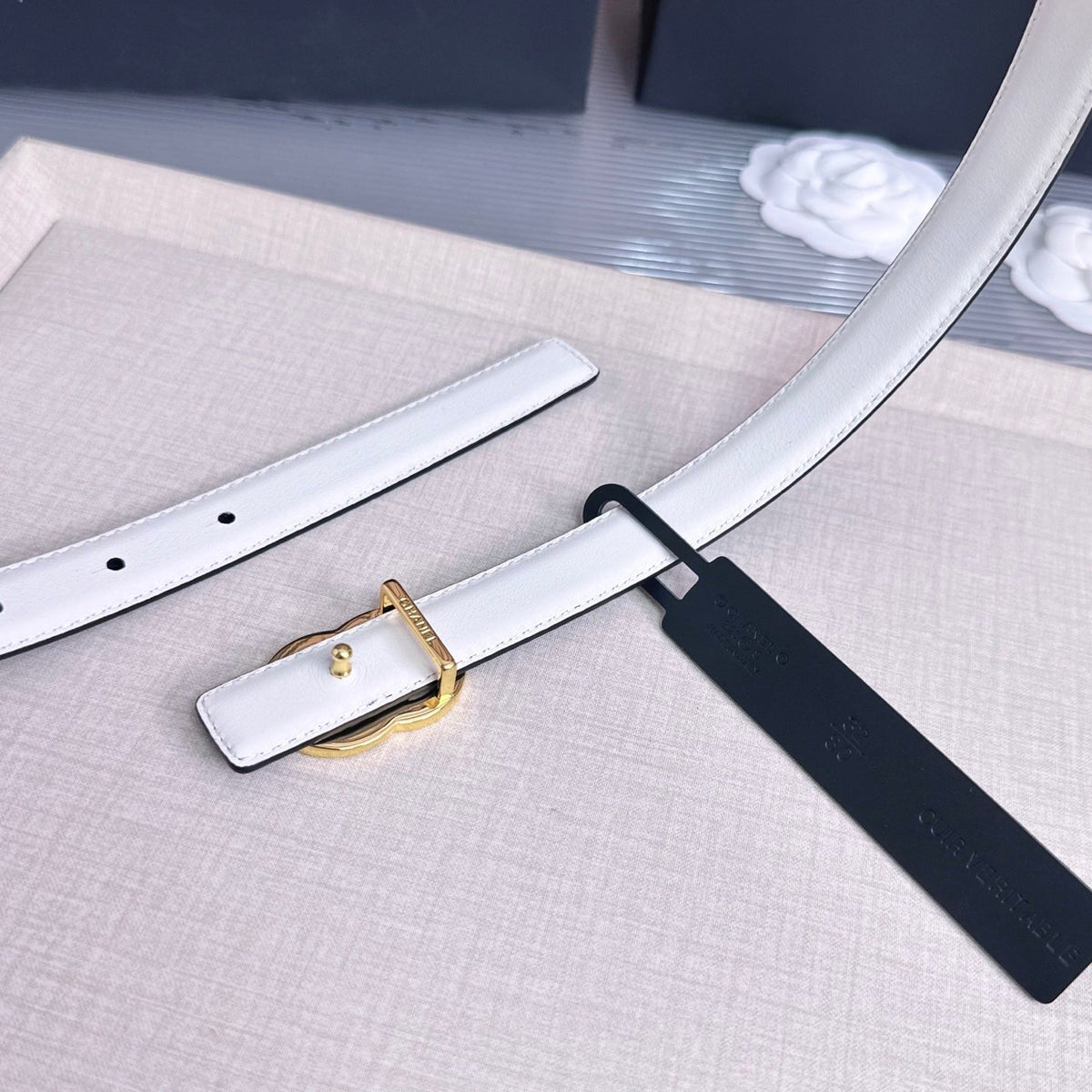CC 26s 2cm Belt Black White Gold Calfskin