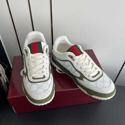 GG 26 Couple Sneakers White Olive Green Cowhide 631677