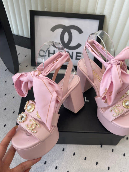 CC 26s Platform Sandals 75 Pink Sheepskin Mixed Gold Charm 650090