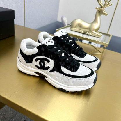CC 2026 Casual Sneakers White Black Monogram Suede 668048