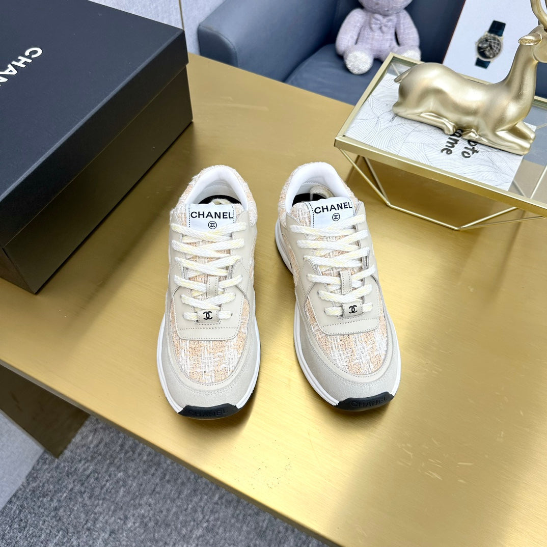 CC 2026 Casual Sneakers Beige Suede Tweed 668059