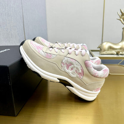 CC 2026 Casual Sneakers Beige Pink Suede Tweed 668062