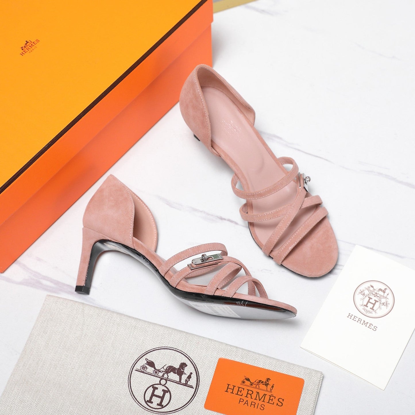 HM 26ss Sandals 65 Light Pink Suede 601231