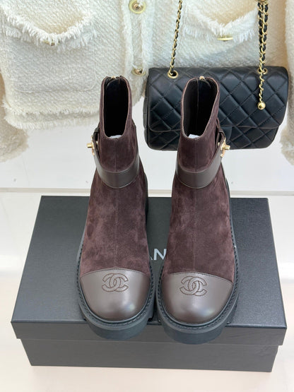 CC 26 Boot With Lug Sole Brown Black Suede Leather 610006