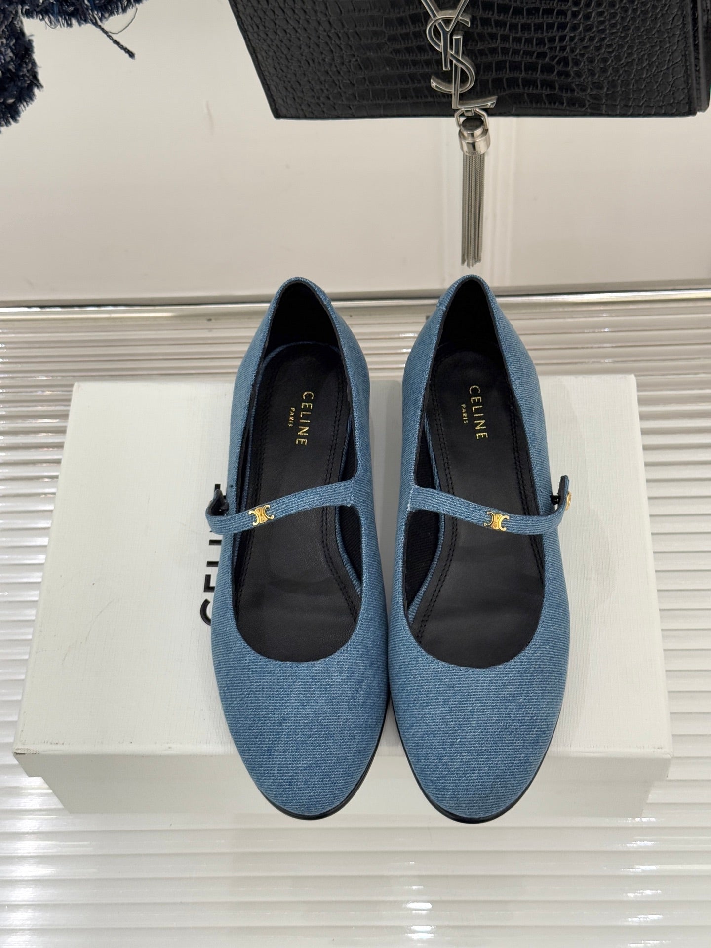 Celine 26 Mary-Jane Ballet Flats Fabric Leather 755871
