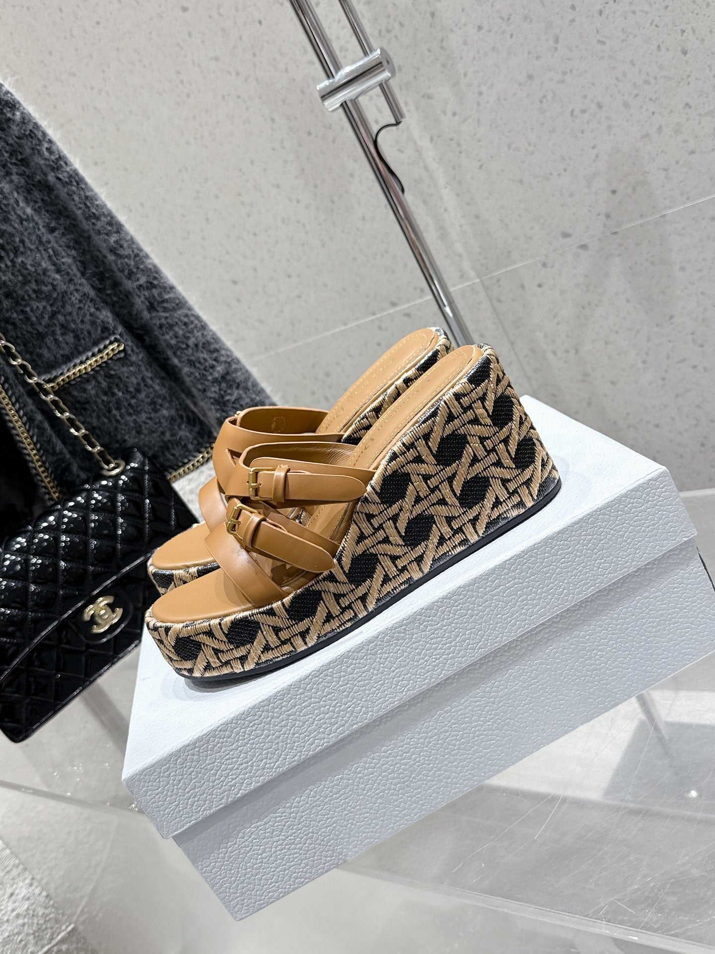 CD 26s Platform Sandal 65 Brown Black Monogram Leather 636348