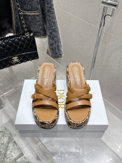 CD 26s Platform Sandal 65 Brown Black Monogram Leather 636348