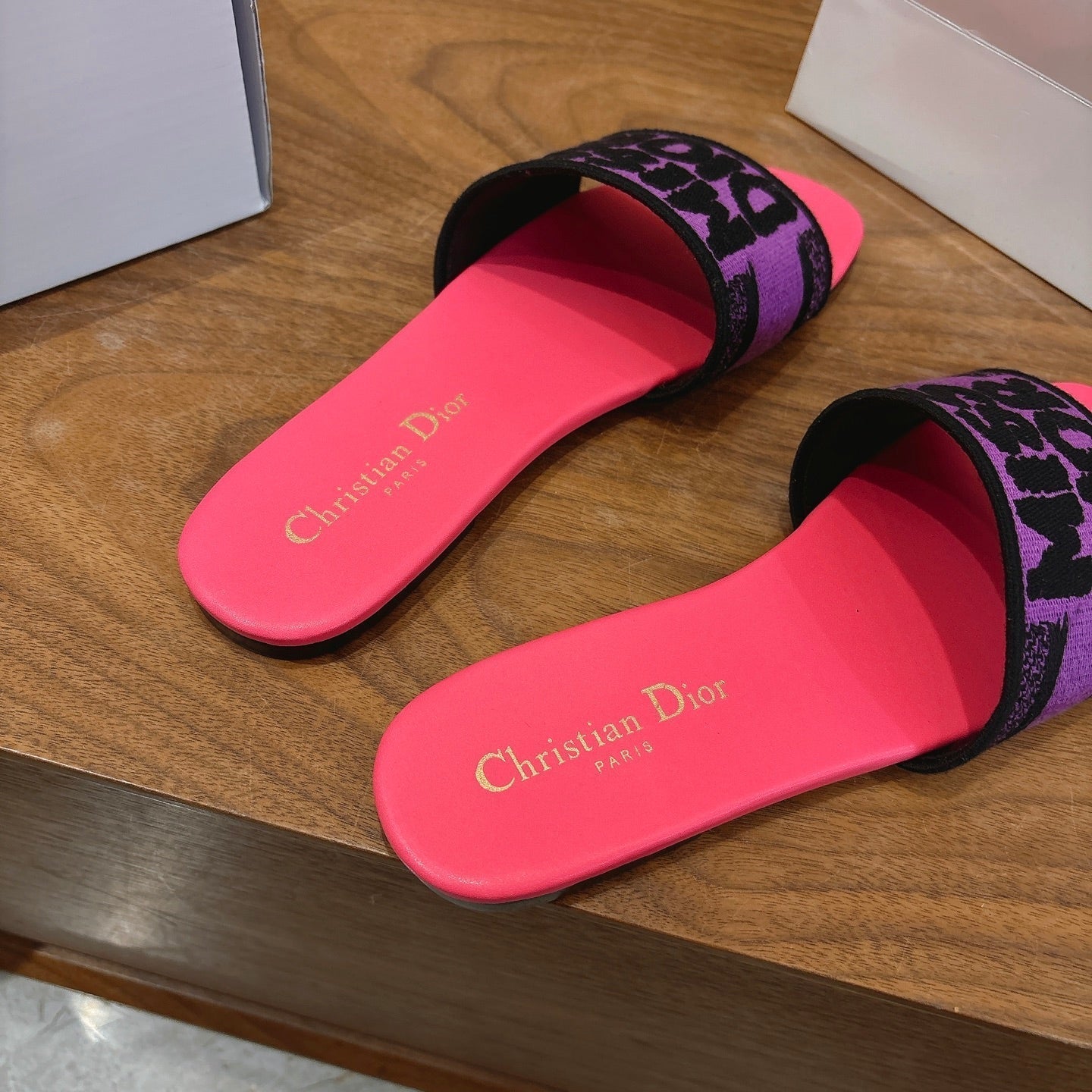 CD 26 Flat Sandals Pink Purple Canvas Cowhide 685062