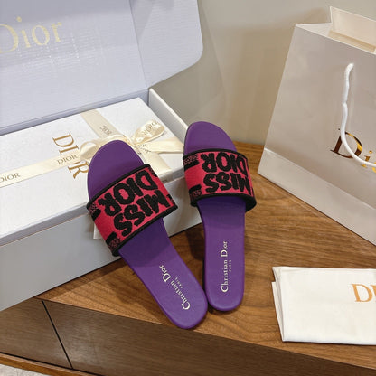 CD 26 Flat Sandals Purple Pink Canvas Cowhide 685063