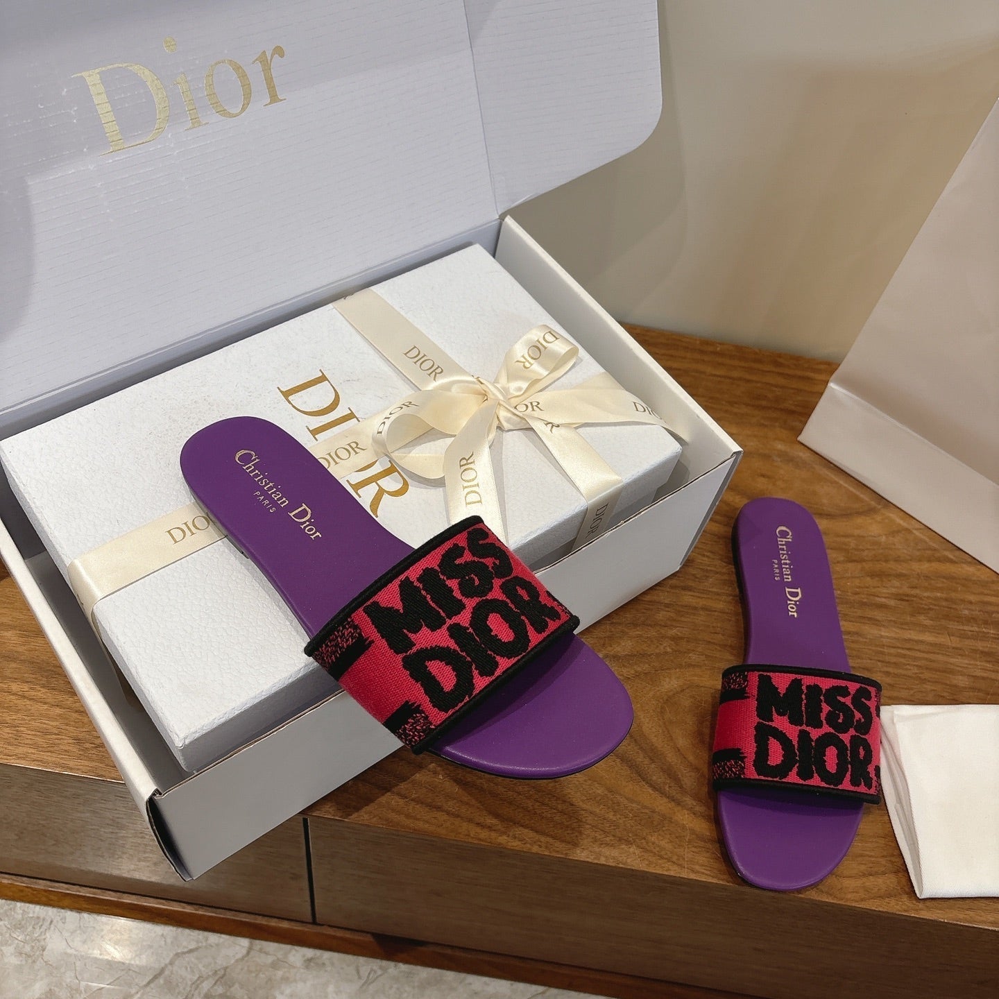 CD 26 Flat Sandals Purple Pink Canvas Cowhide 685063