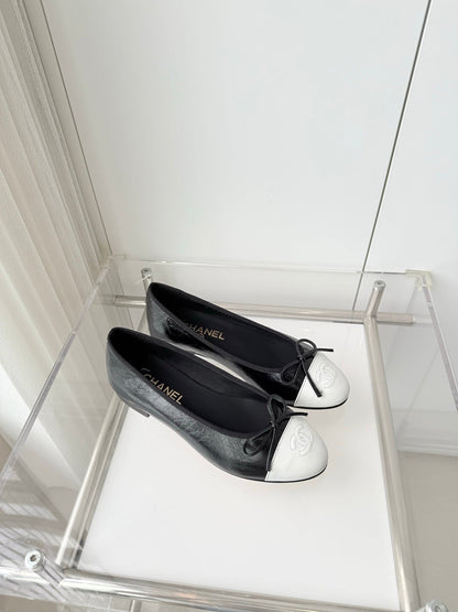 Chanel 2026 Ballet Flat Black White Leather 697396