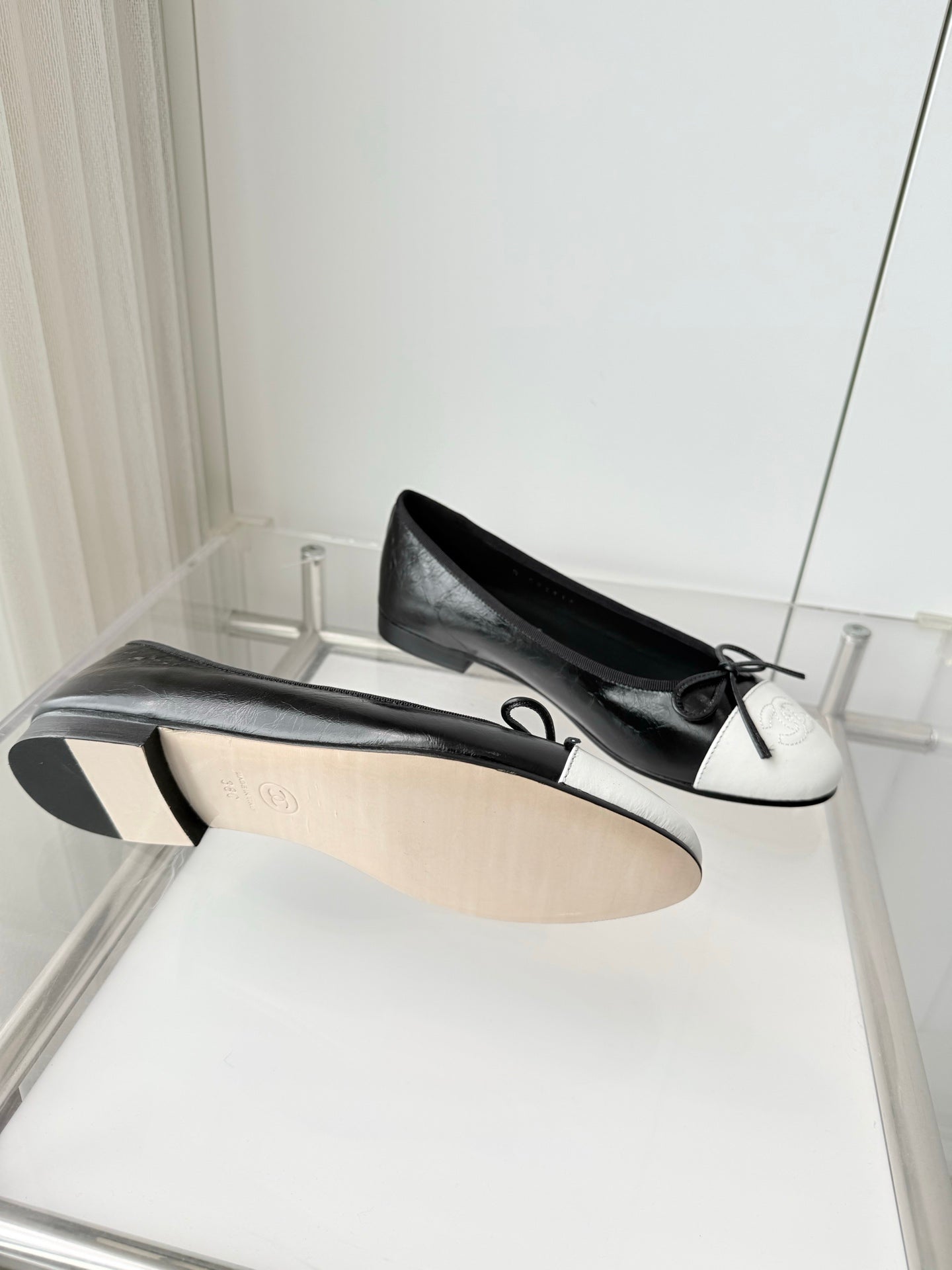 Chanel 2026 Ballet Flat Black White Leather 697396
