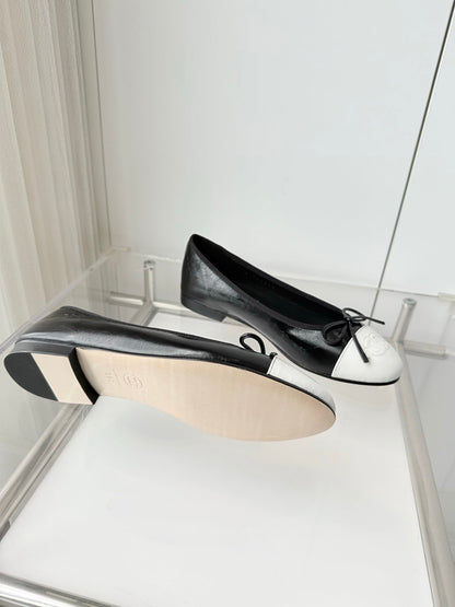 Chanel 2026 Ballet Flat Black White Leather 697396