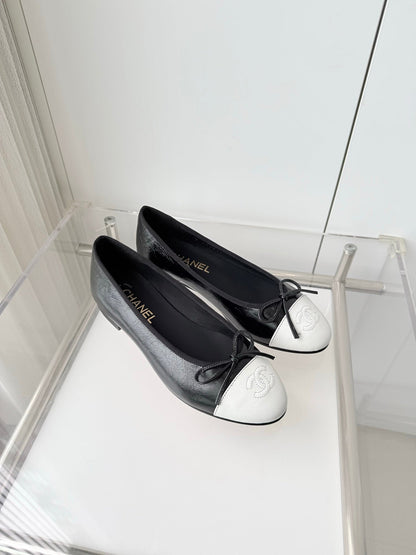 Chanel 2026 Ballet Flat Black White Leather 697396