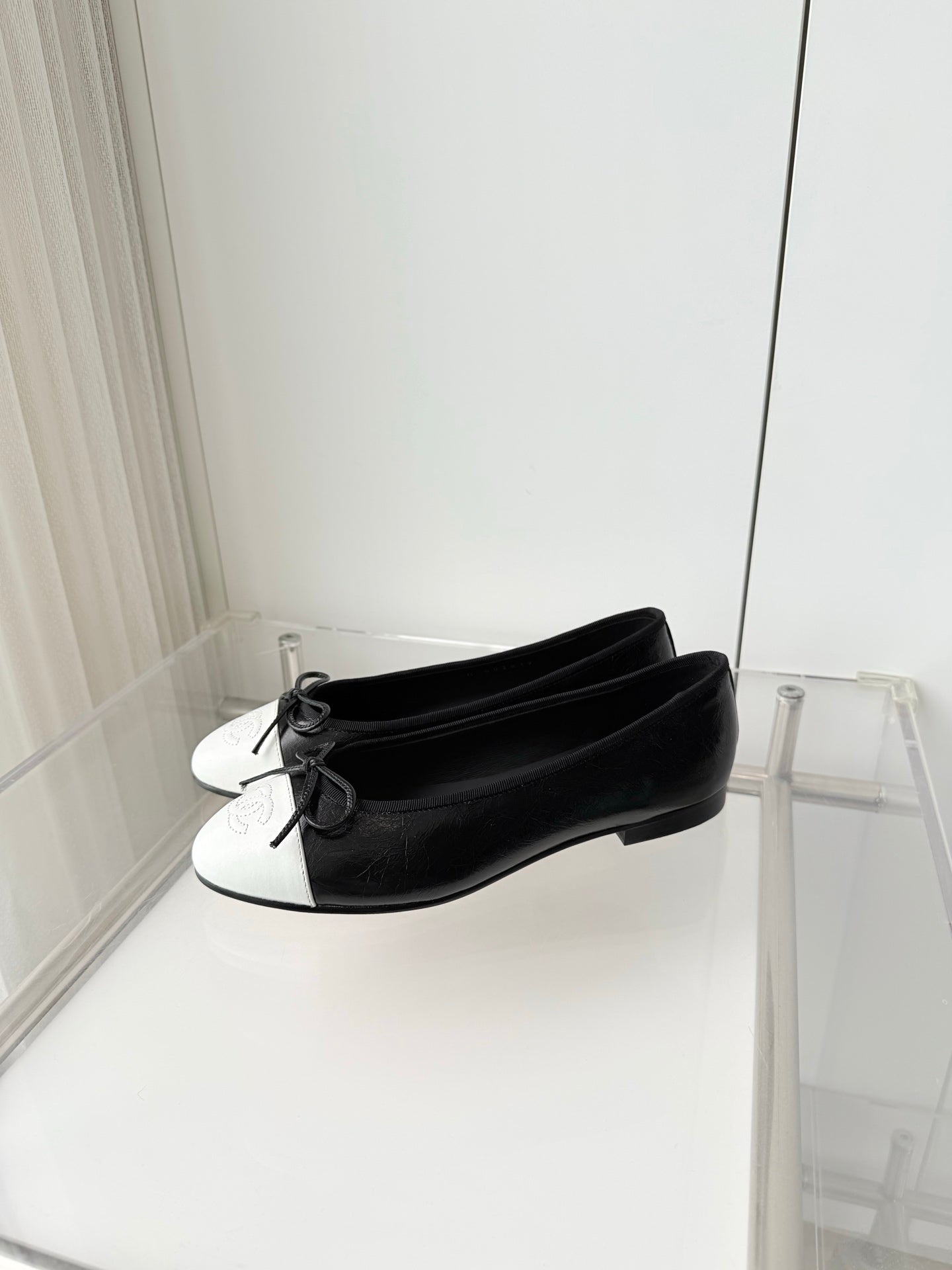 Chanel 2026 Ballet Flat Black White Leather 697396