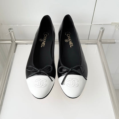 Chanel 2026 Ballet Flat Black White Leather 697396
