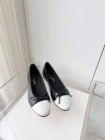 Chanel 2026 Ballet Flat Black White Leather 697396