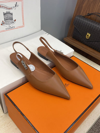 HM 26ss Slingback Flat Brown Calfskin 607275