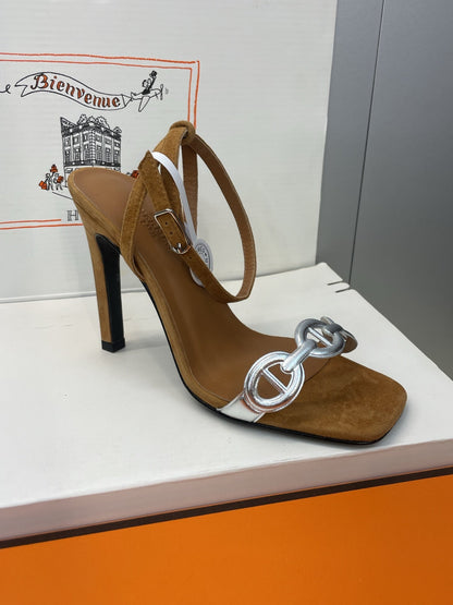 HM 26ss Pig-Nose Sandals 105 Tan Brown Suede Leather 607085