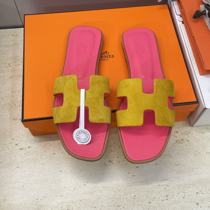 HM 26ss  Oran Sandals Pink Yellow Suede Cowhide 607207