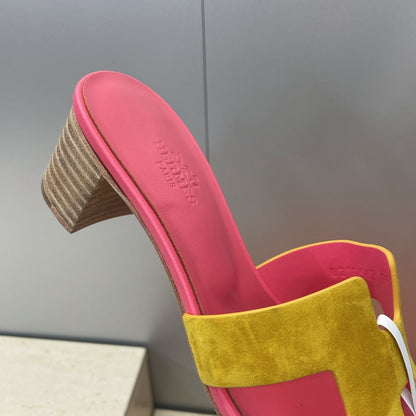 HM 26ss  Oran Sandals 45 Pink Yellow Suede Cowhide 607218