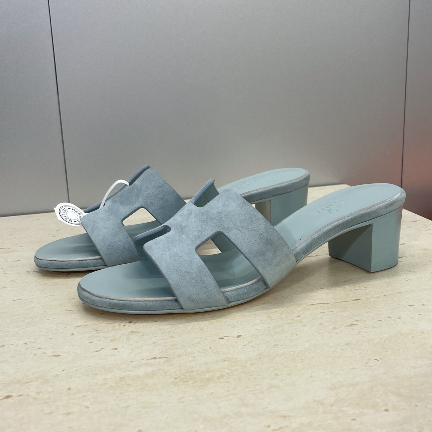 HM 26ss  Oran Sandals 45 Muted Teal Suede Cowhide 607219