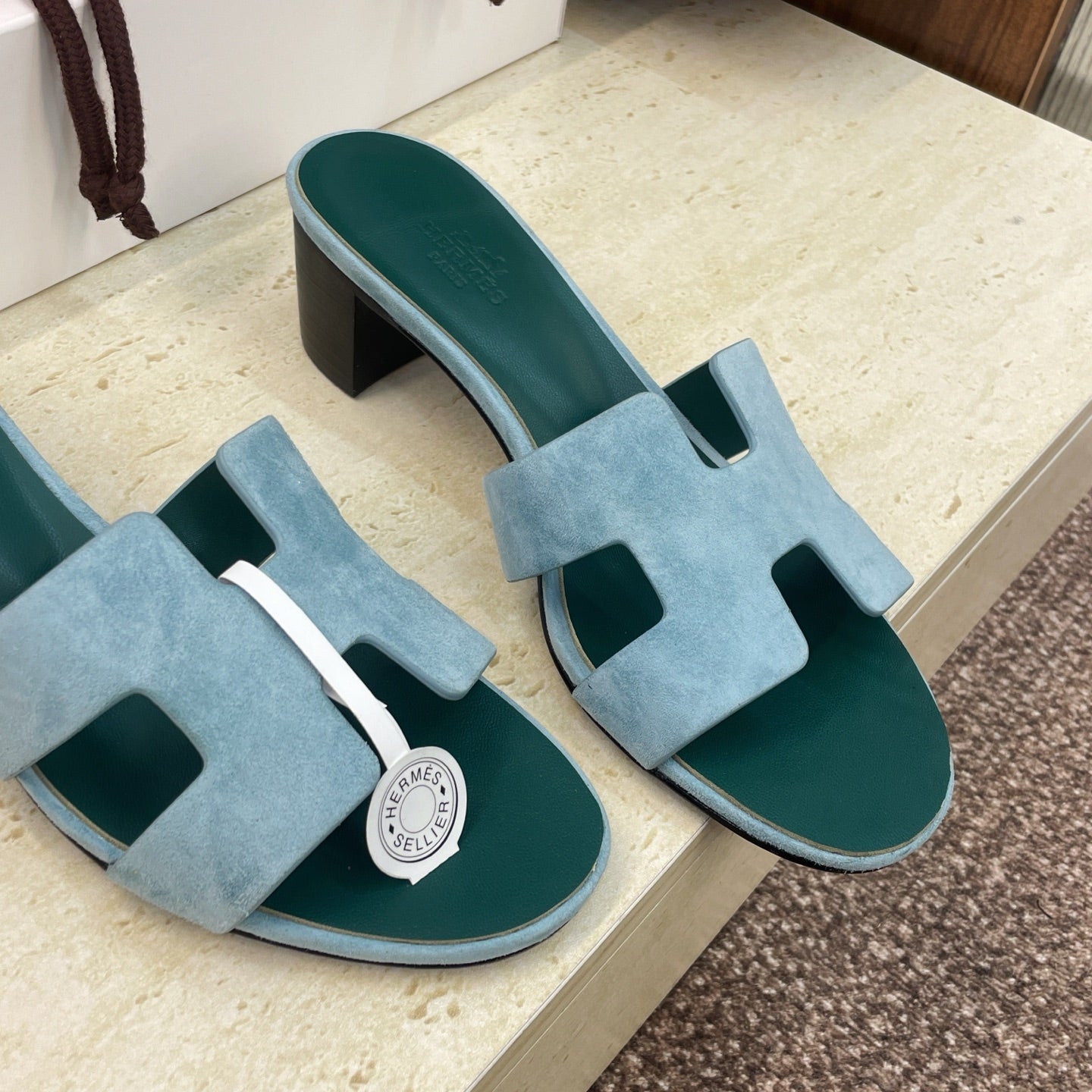 HM 26ss  Oran Sandals 45 Blue Fresh Green Suede Cowhide 607220