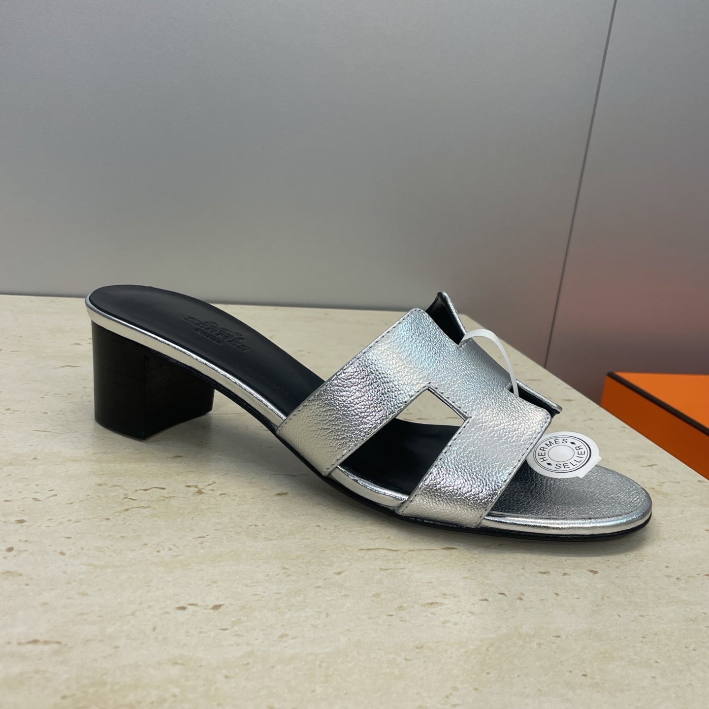 HM 26ss Oran Sandals 45 Black Sliver Calfskin 607229
