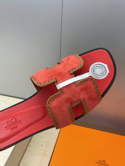 HM 26ss Oran Sandals Red Suede Calfskin 607248
