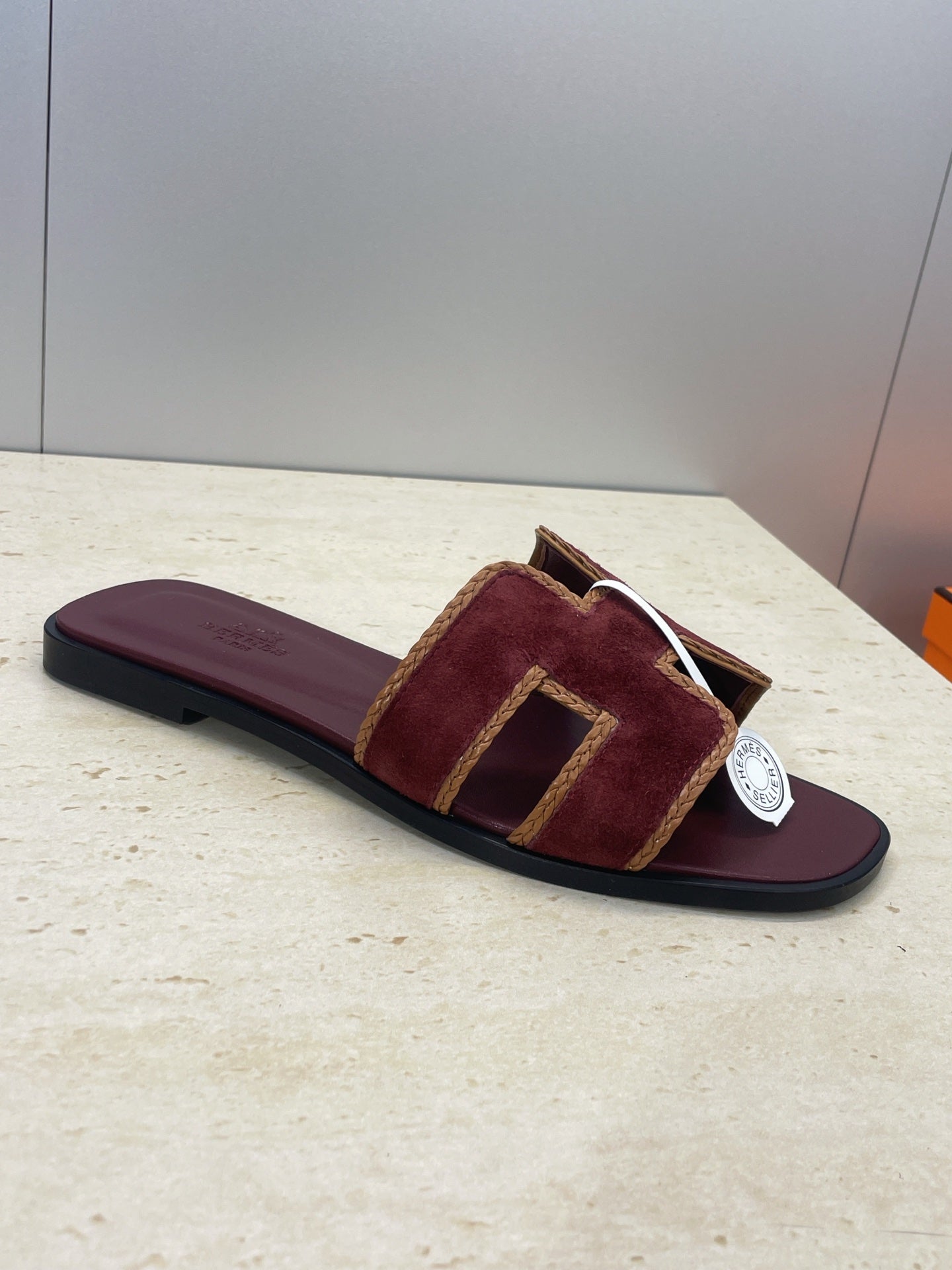HM 26ss Oran Sandals Burgundy Brown Suede Calfskin 607252