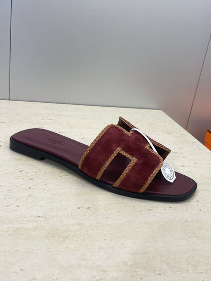 HM 26ss Oran Sandals Burgundy Brown Suede Calfskin 607252