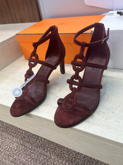 HM 26ss High Heels Sandals 70 Burgundy Suede 633219