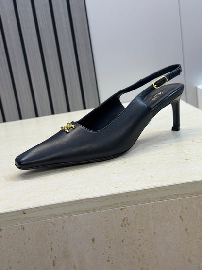 Celine 26 Slingback Pumps Triomphe Logo 65mm Leather 762631