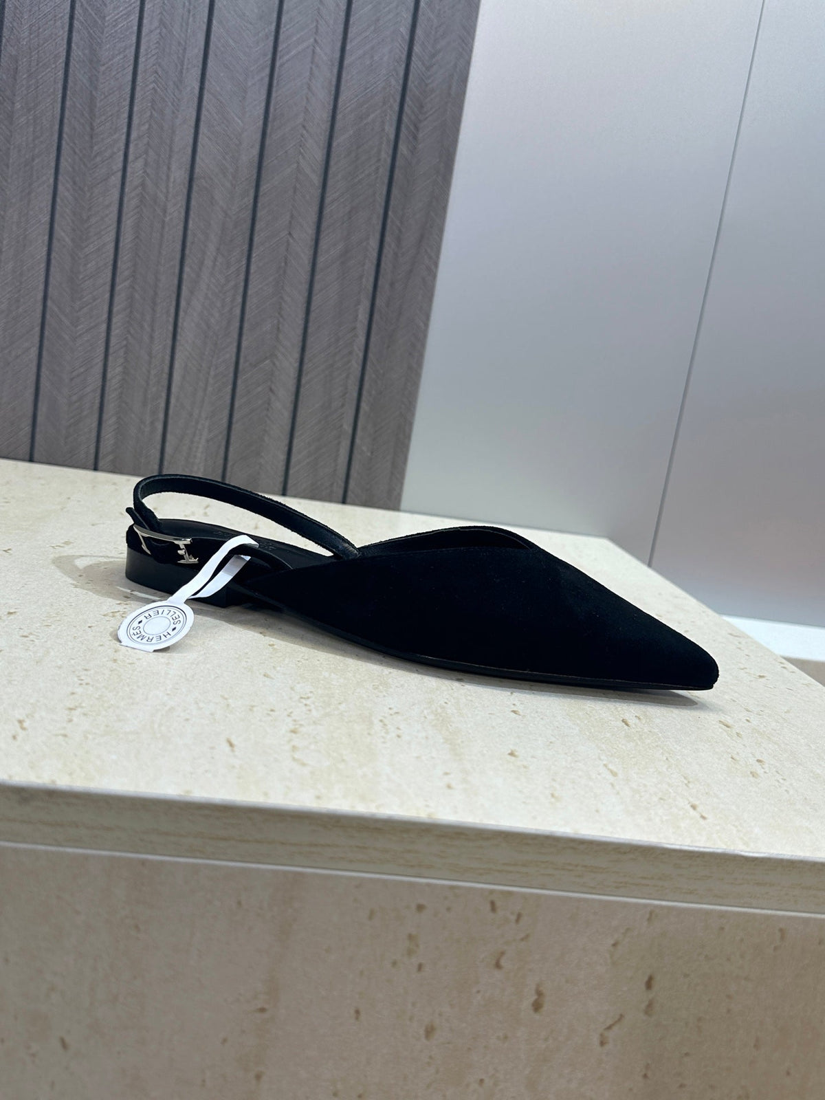 HM Nicoletta Slingback Flat Black Suede 830183