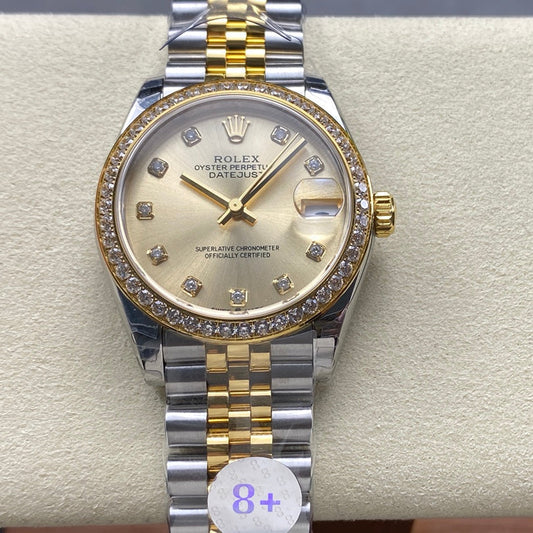 Datejust 31mm Yellow Gold Steel Diamond Bezel Champagne Dial Diamond Numerals