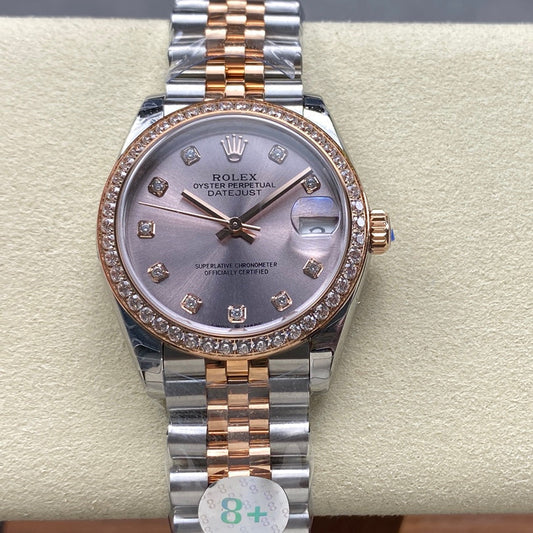 Datejust 31mm Pink Gold Steel Diamond Bezel Light Purple Dial