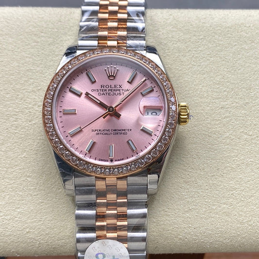 Datejust 31mm Pink Gold Steel Diamond Bezel Pink Dial