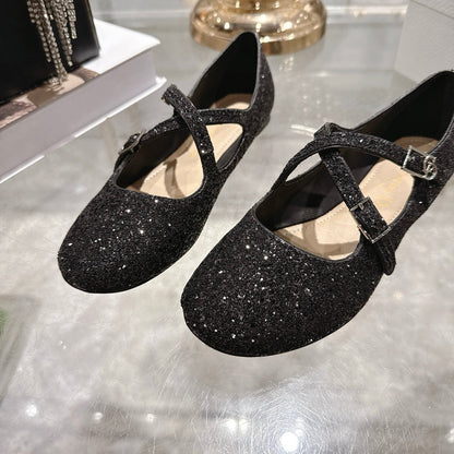 CD 26 Ballet Flats Black Leather With Sequins 592215