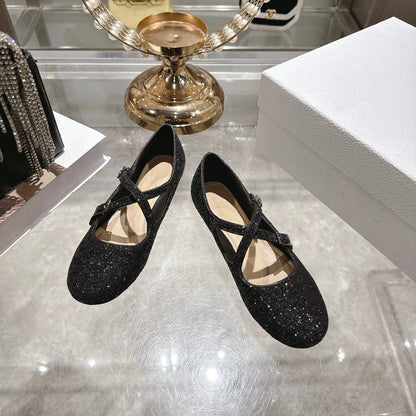 CD 26 Ballet Flats Black Leather With Sequins 592215