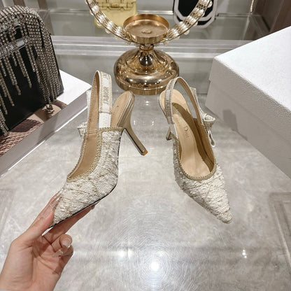 CD  26 Slingback 85mm Light Cream Gold Tweed 592230