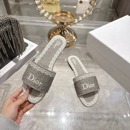 CD26 Embroidered Sandals Gray White Canvas 592243