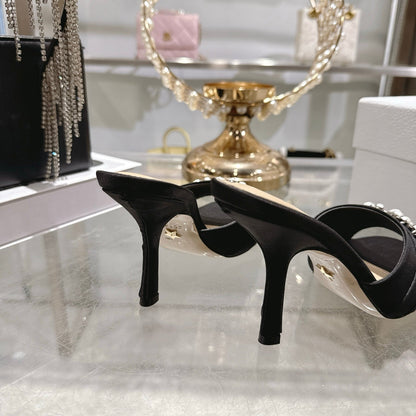 CD 26 High-Heeled Mules 85mm Pearl Black Leather 592249