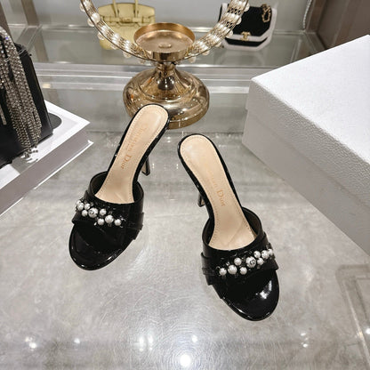 CD 26 High-Heeled Mules 85mm Pearl Black Patent Leather 592251