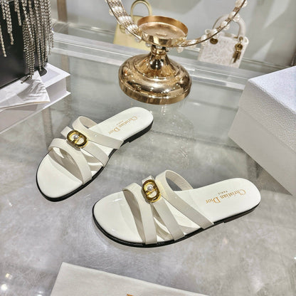 CD 26 Flat Sandals White Patent Leather 592265