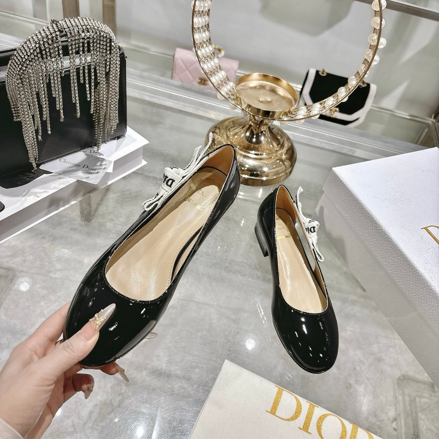CD 26 Lolita Ballet Flats 30 Black Beige Patent Leather 679729