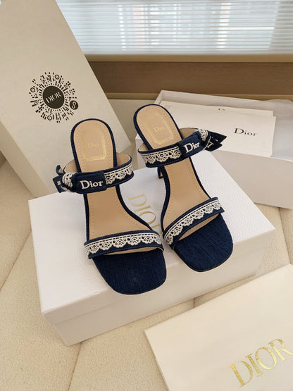 CD 26s High Heel Sandal 100 Navy Blue Canvas Sheepskin  664177