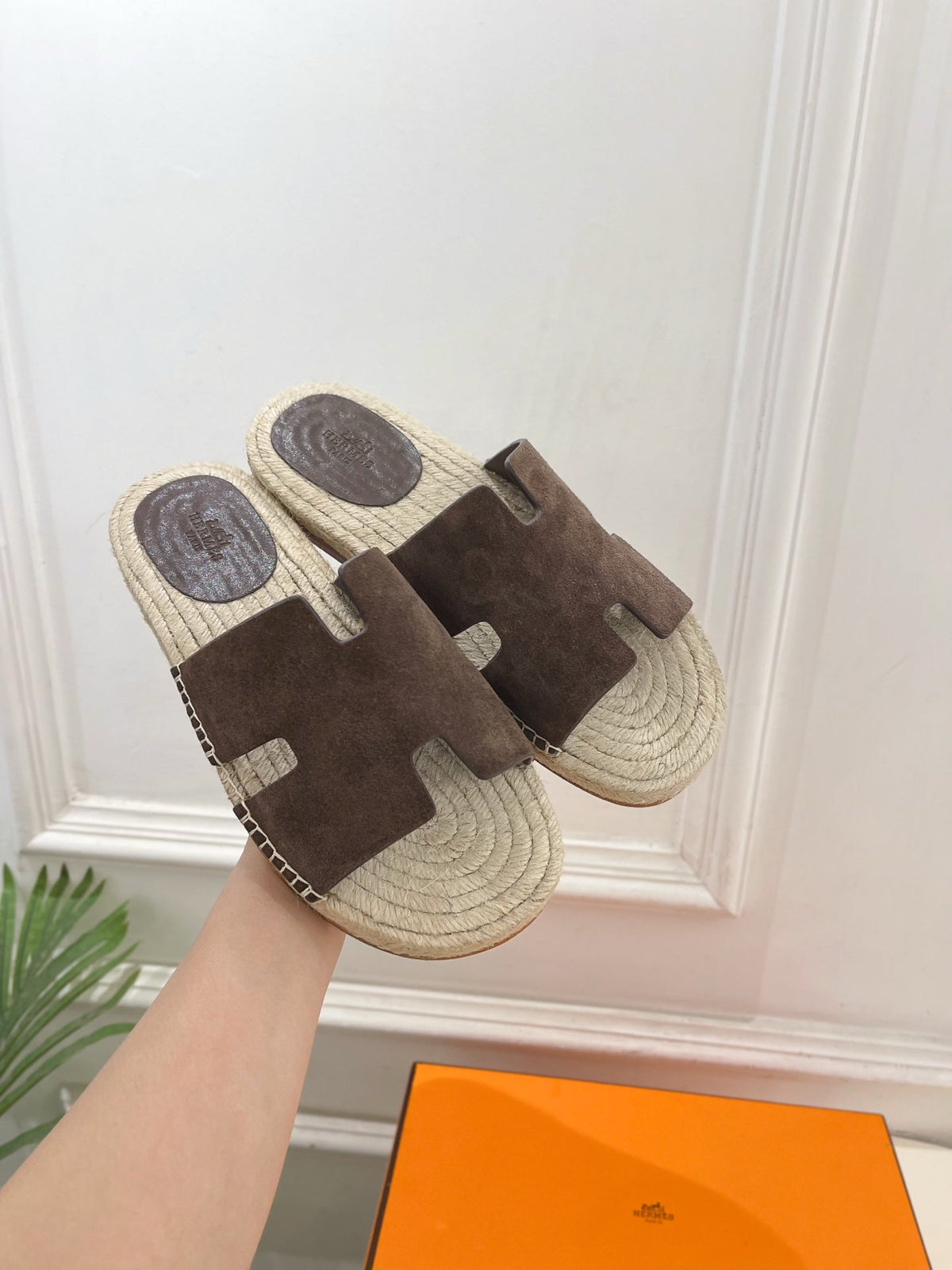 HM Antigua Espadrille Dark Brown Suede Raffia 631941