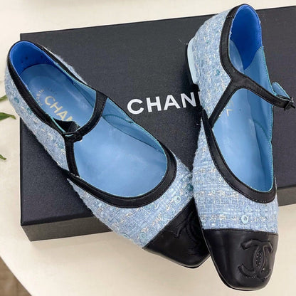Chanel 2026 Mary Jane Flats Leather Sheepskin Tweed 831380